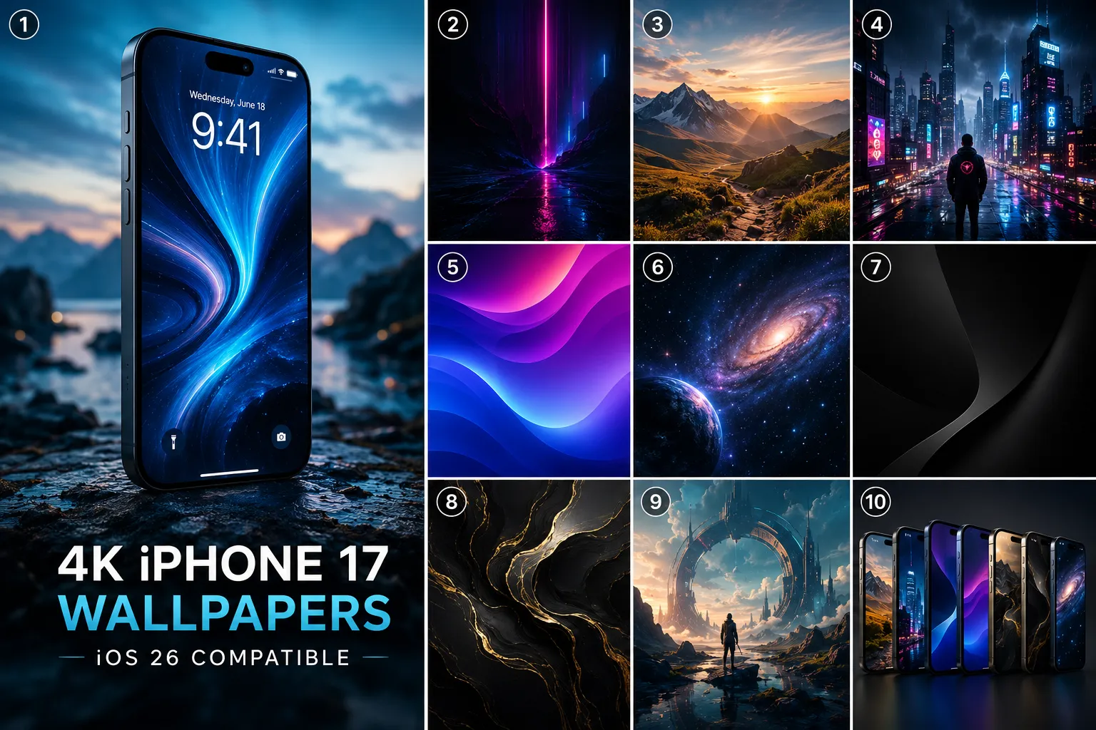 4K iPhone 17 wallpapers futuristic blue background