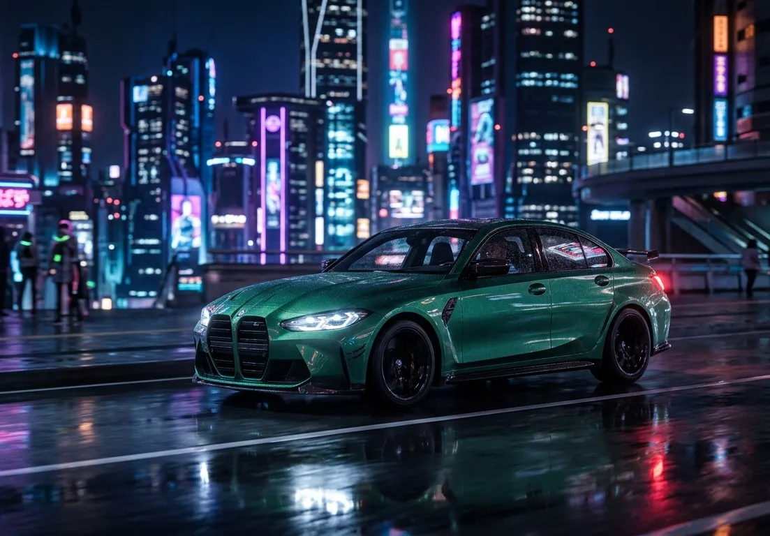 Modern Green BMW M3 Coupe in Cyberpunk City