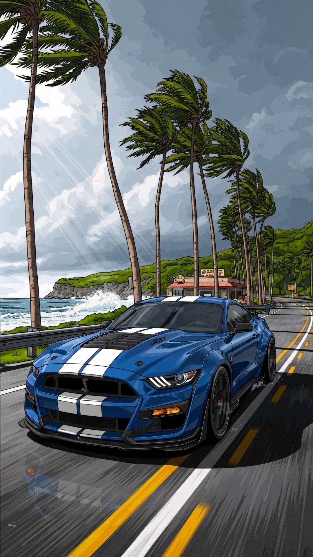 American Muscle on a Scenic Beach Highway
