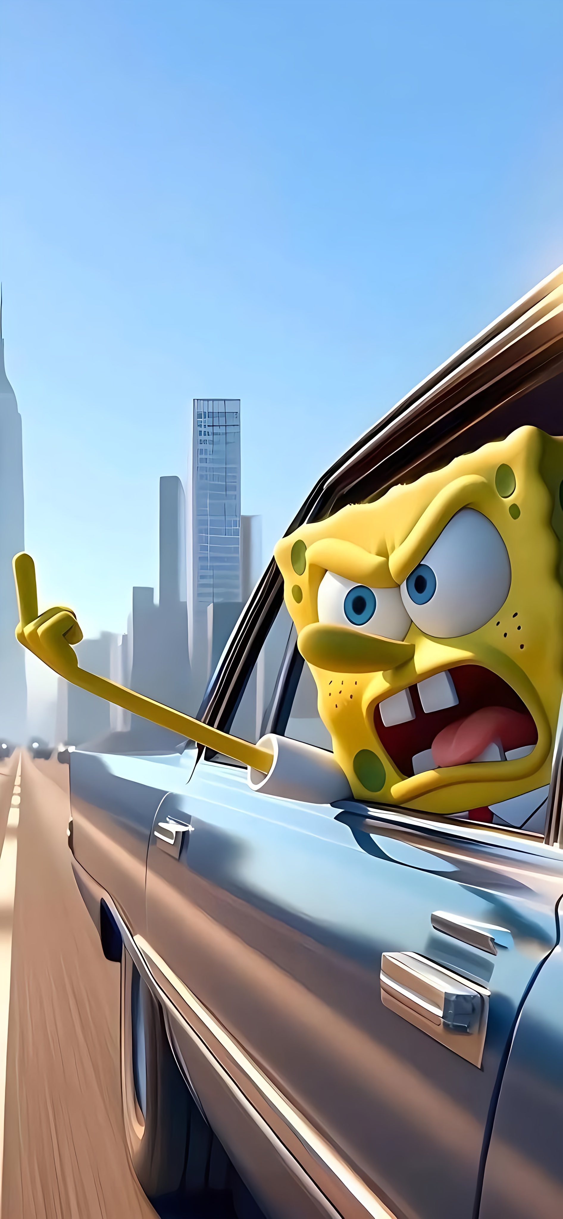 Angry Spongebob Squarepants Road Rage in City Traffic