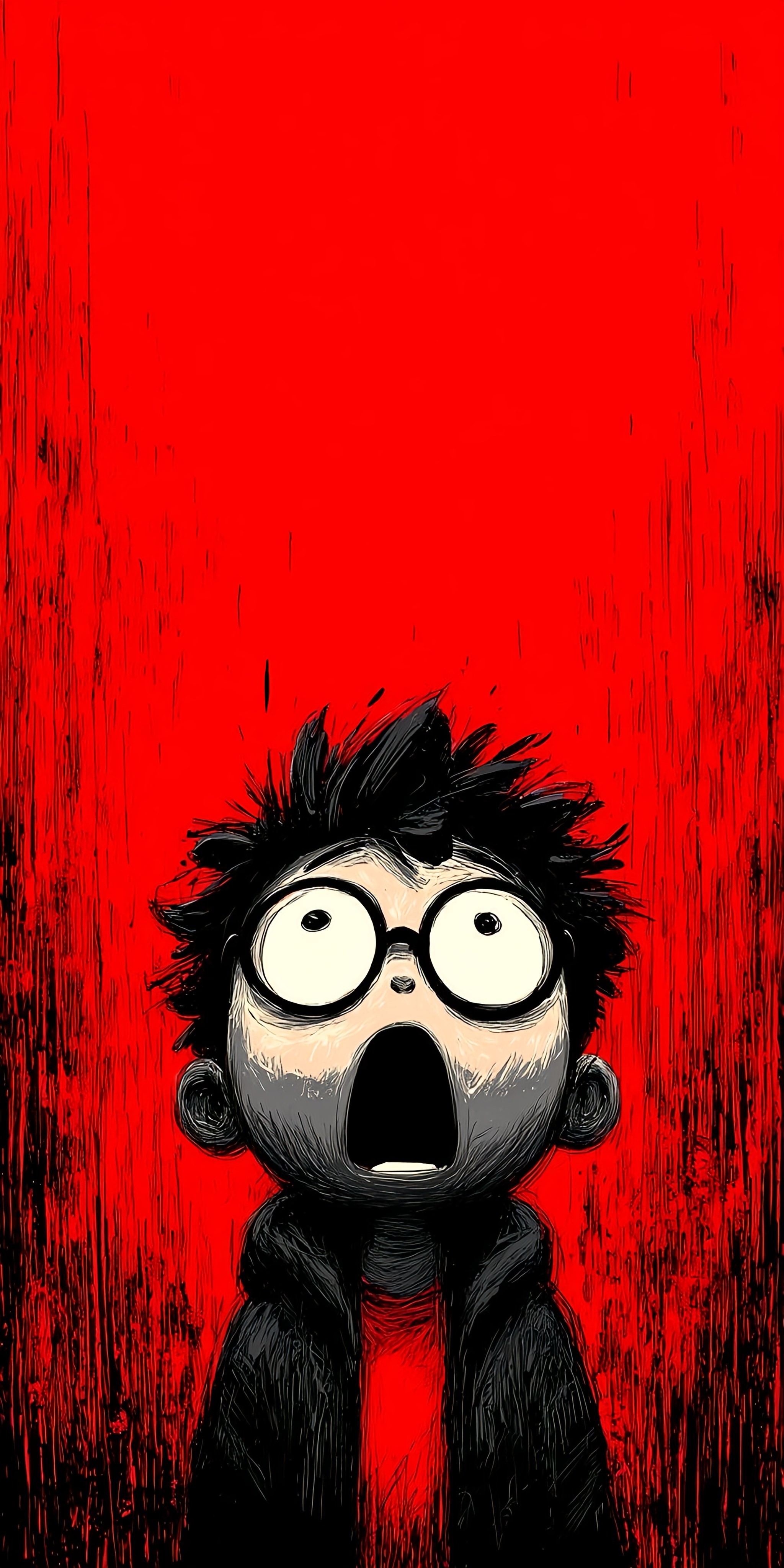 Anime Style Boy in Panic or Fear Expression