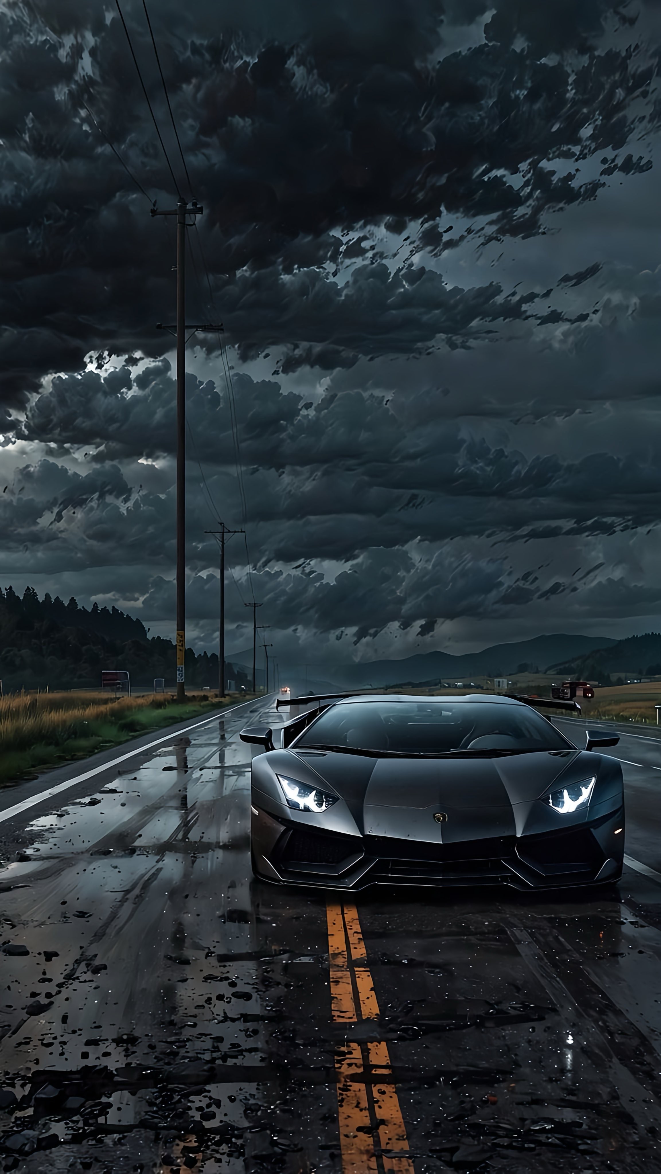 Aventador on a Rural Road with Overcast Clouds