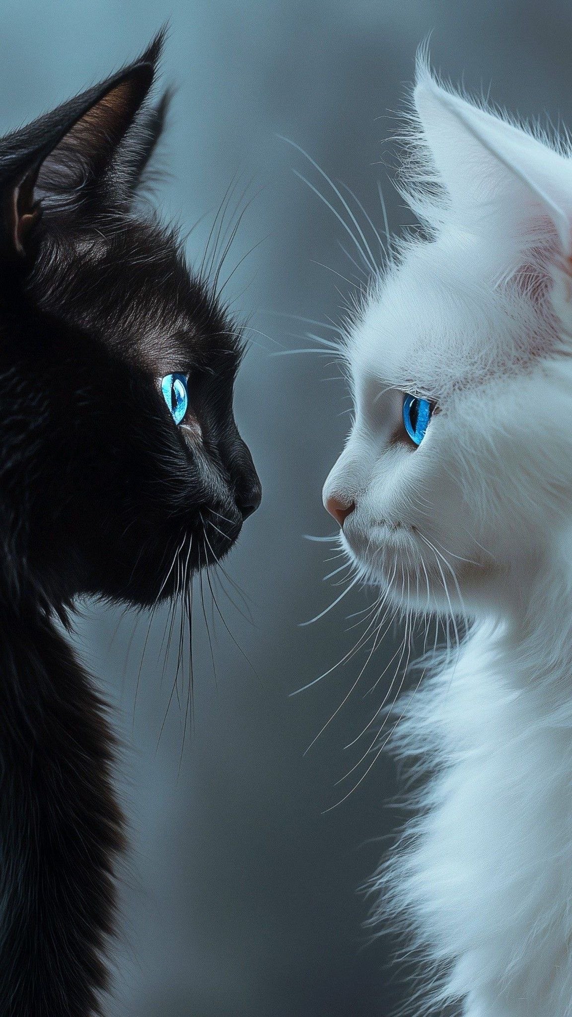 Black and White Cats Face to Face
