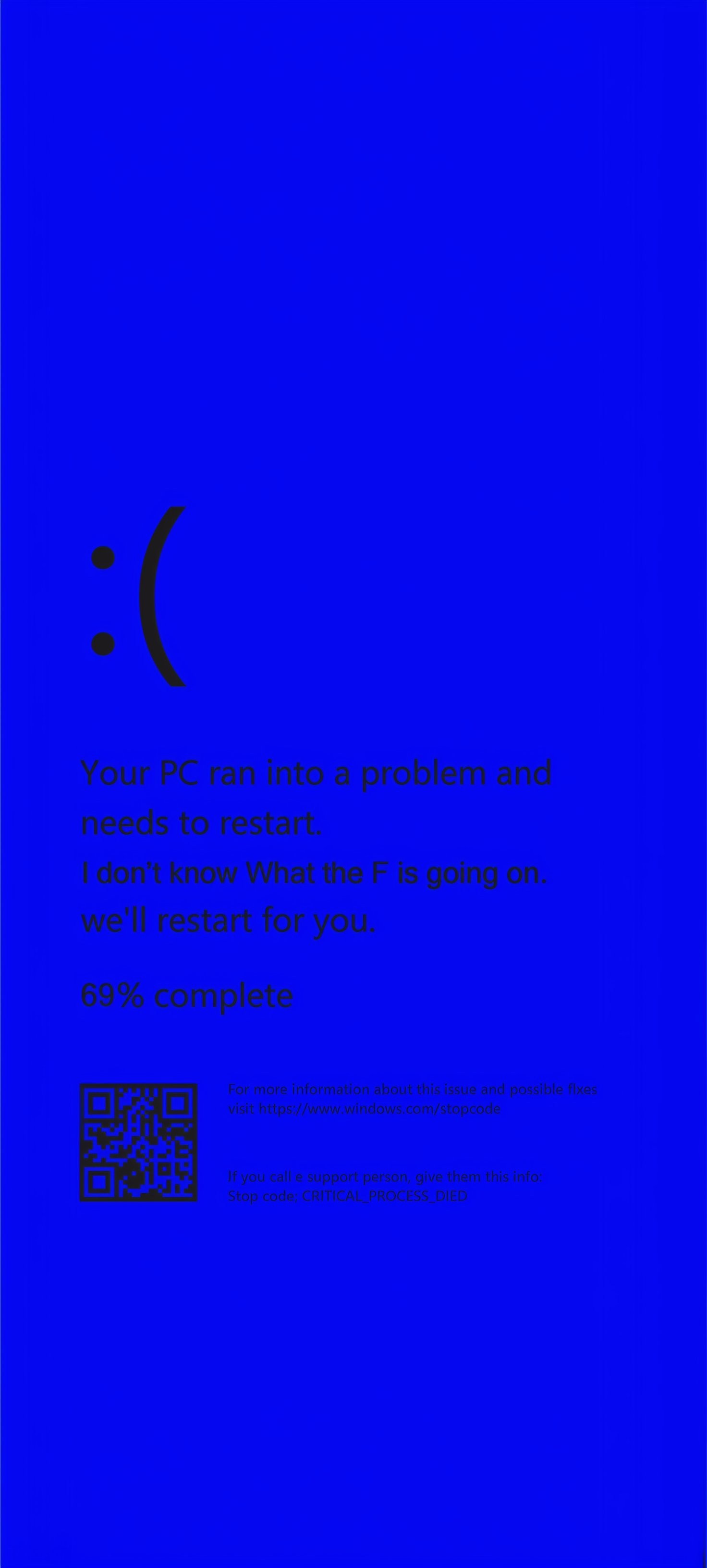 Classic Blue Screen of Death (BSOD) with Humorous Message