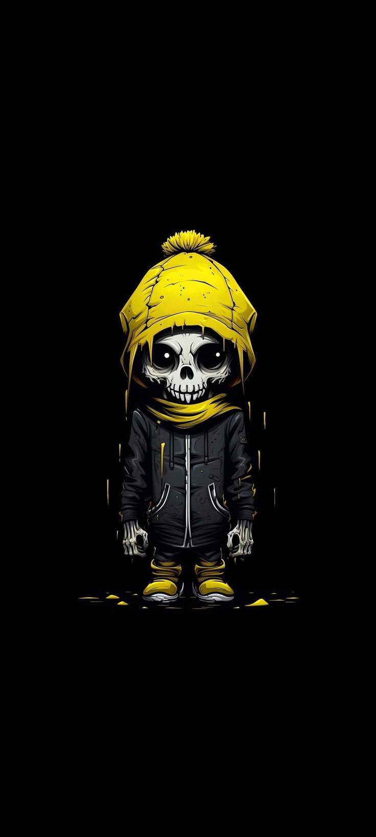 Cute Cartoon Skeleton in Yellow Beanie and Scarf
