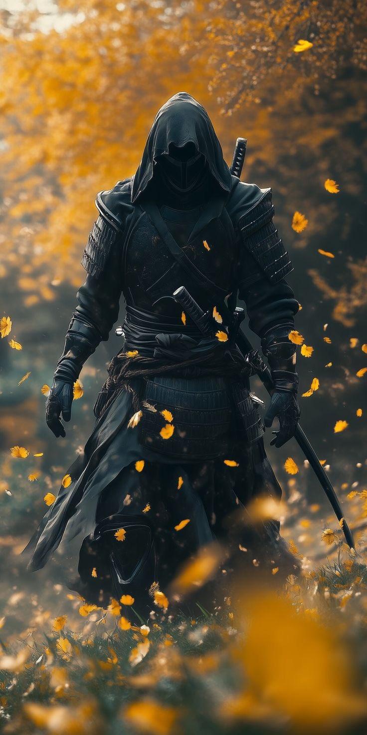 Dark Samurai in Autumn Leaves