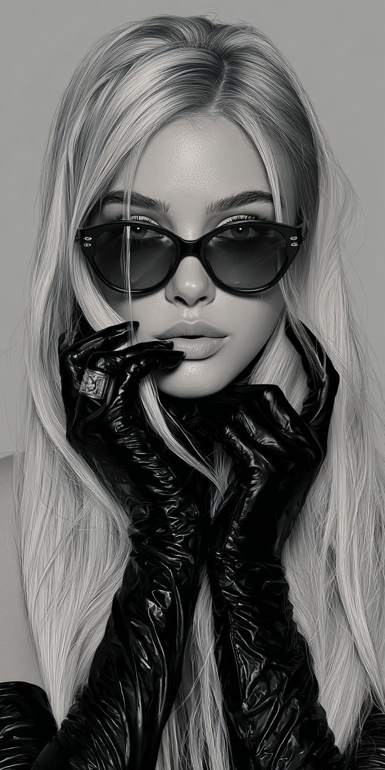 Elegant Blonde Woman in Black Leather Gloves and Sunglasses