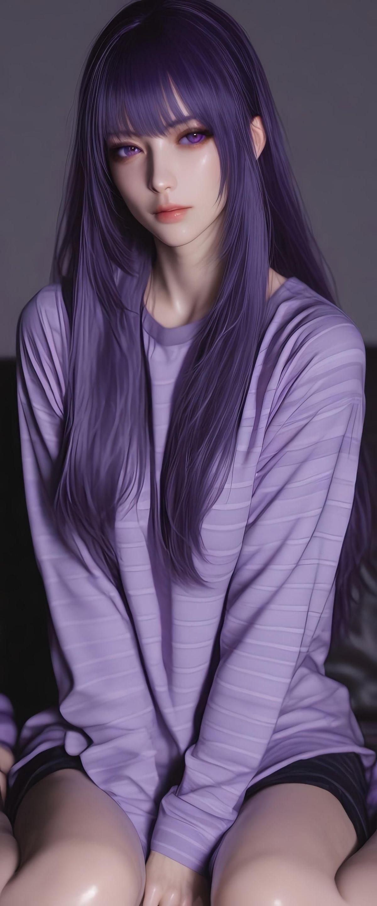 Elegant Purple-Haired Anime Girl in Casual Style