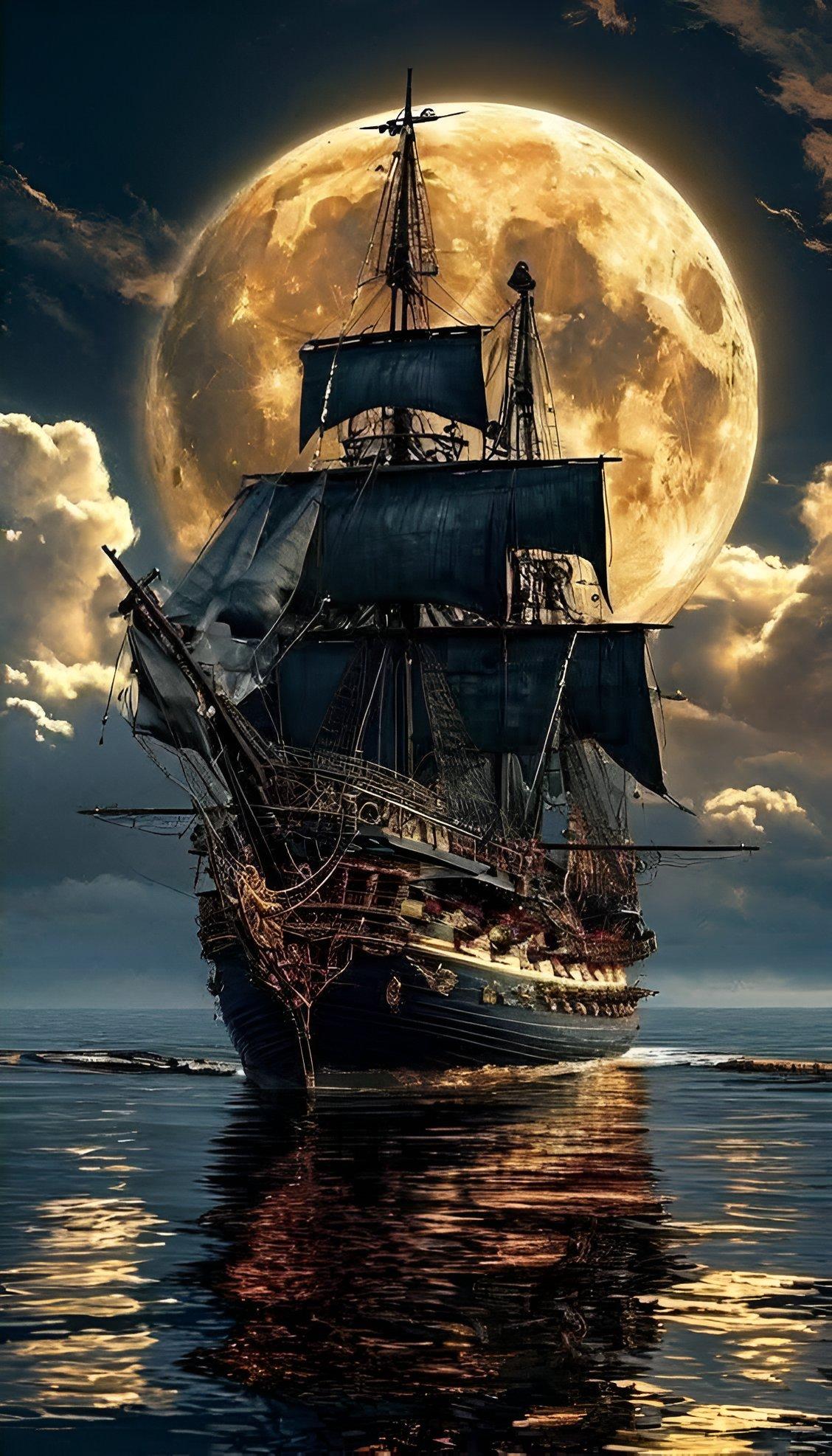 Epic Pirate Ship Under a Full Moon