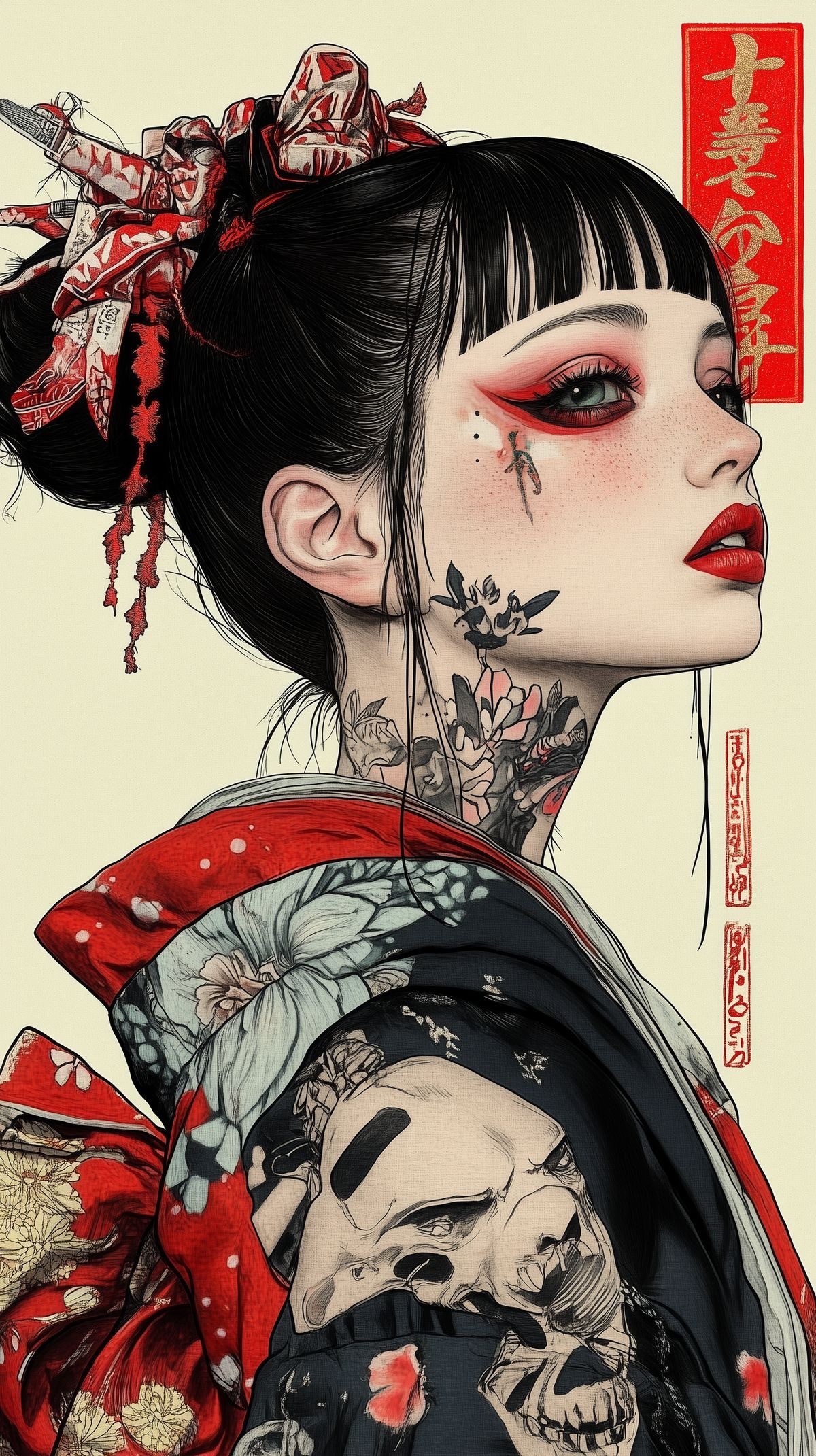 Geisha / Oiran Inspired Character with Dark Aesthetic
