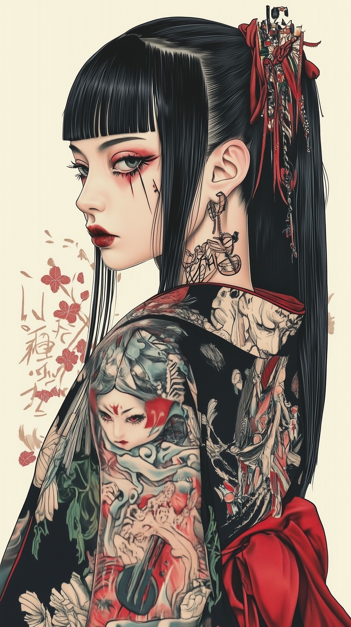 Geisha / Oiran Inspired Character with Modern Tattoos
