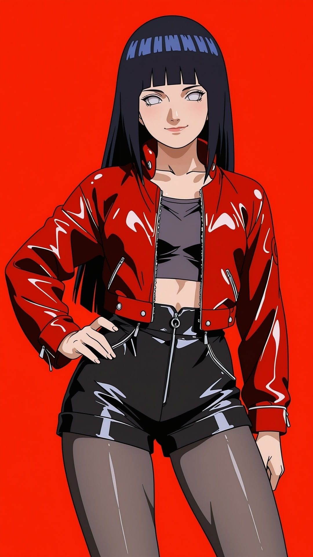 Hinata in a Fashionable Red and Black Ensemble