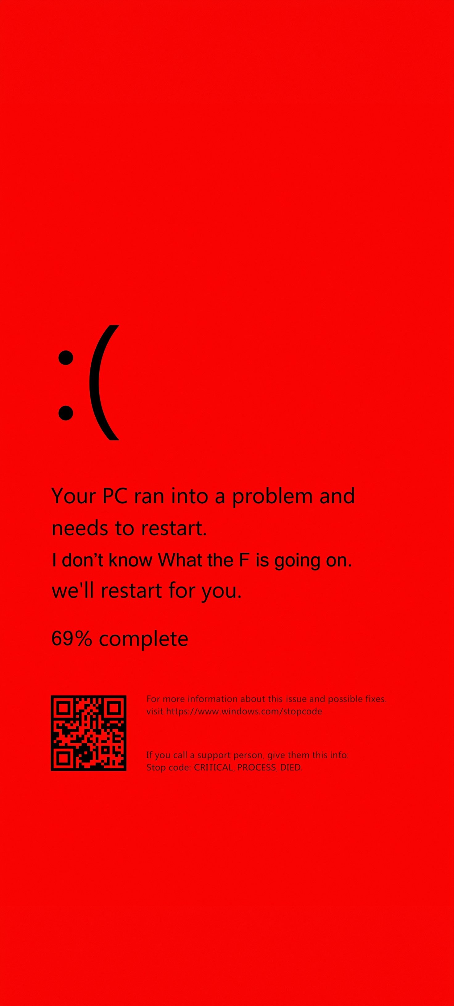 Humorous Blue Screen of Death (Red Version) with Sarcastic Message