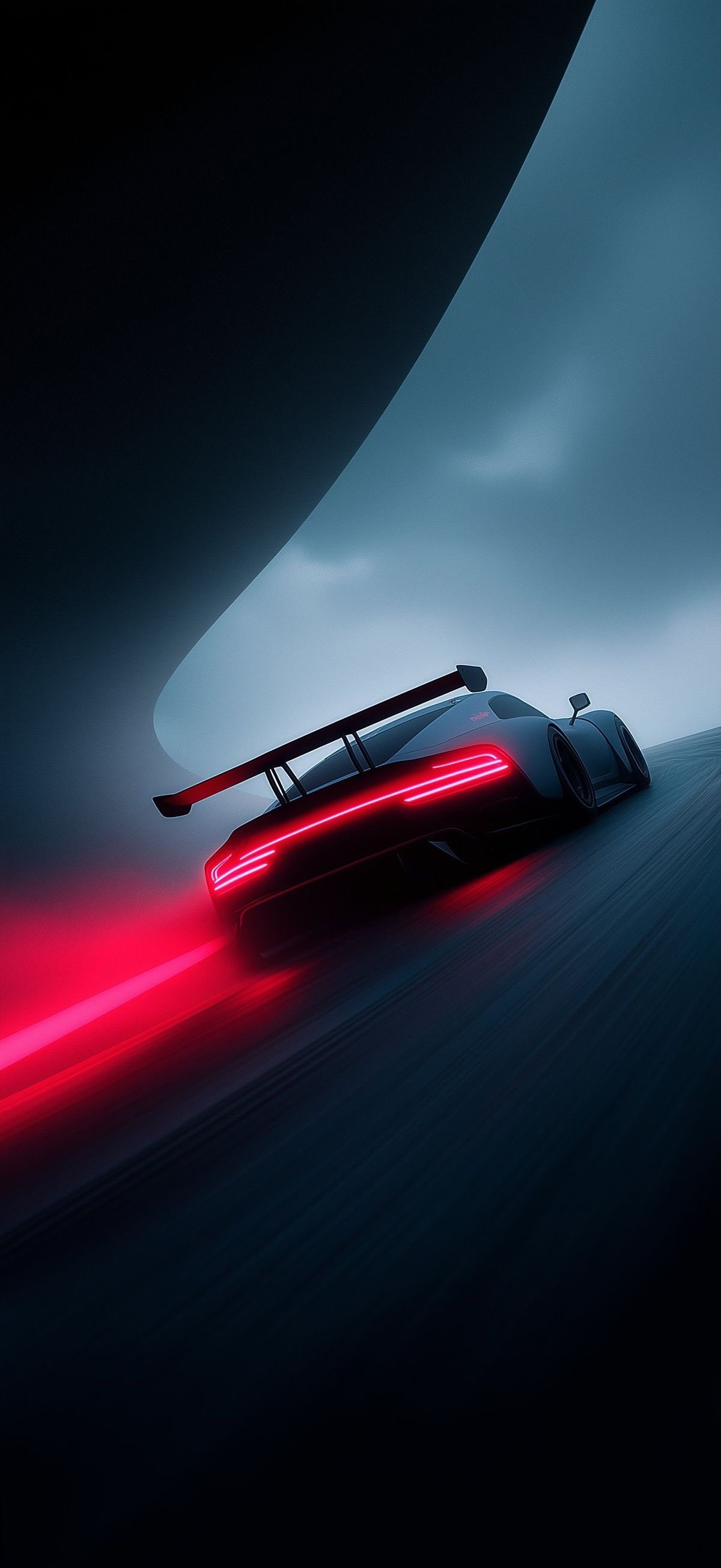 Hypercar on a Winding Road at Night