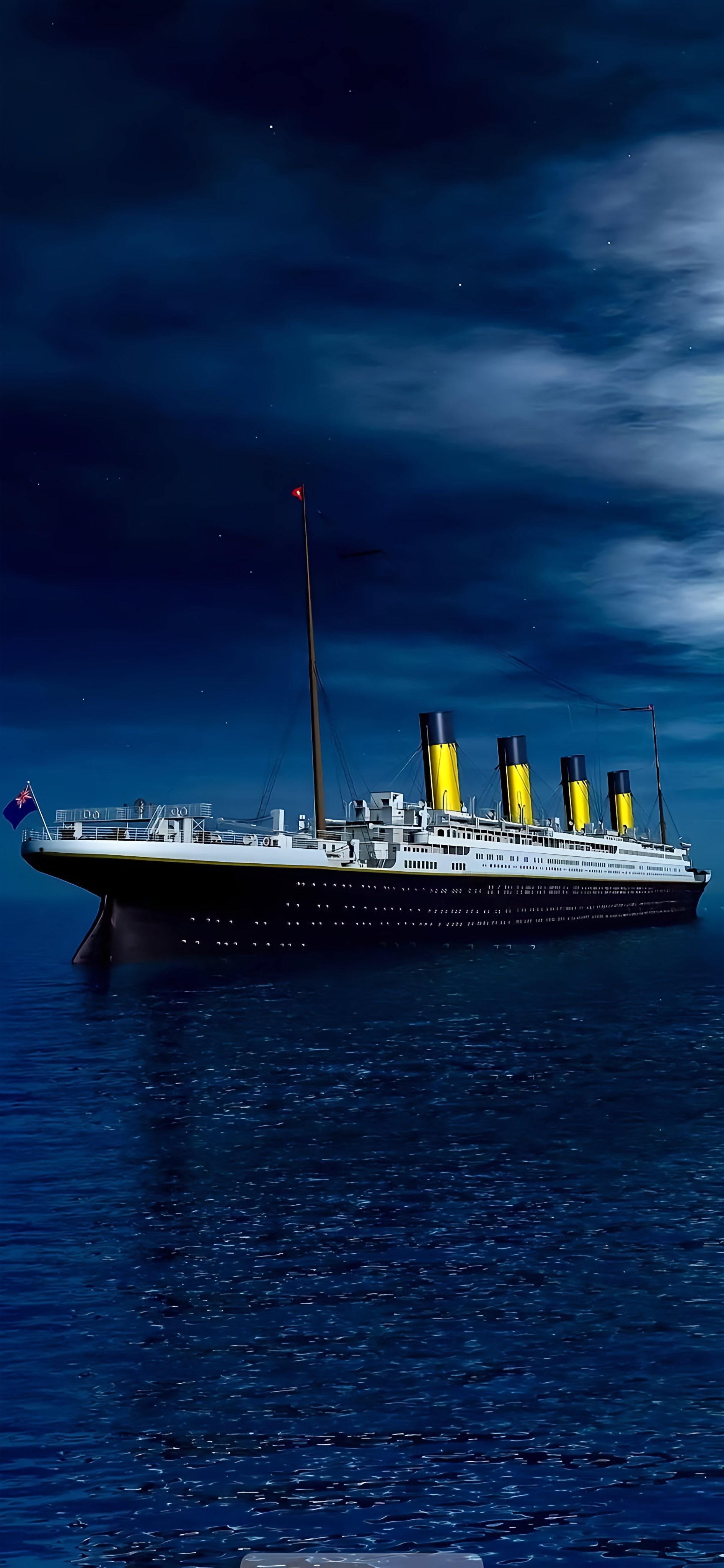 Iconic Titanic Ship on Dark Blue Ocean at Night