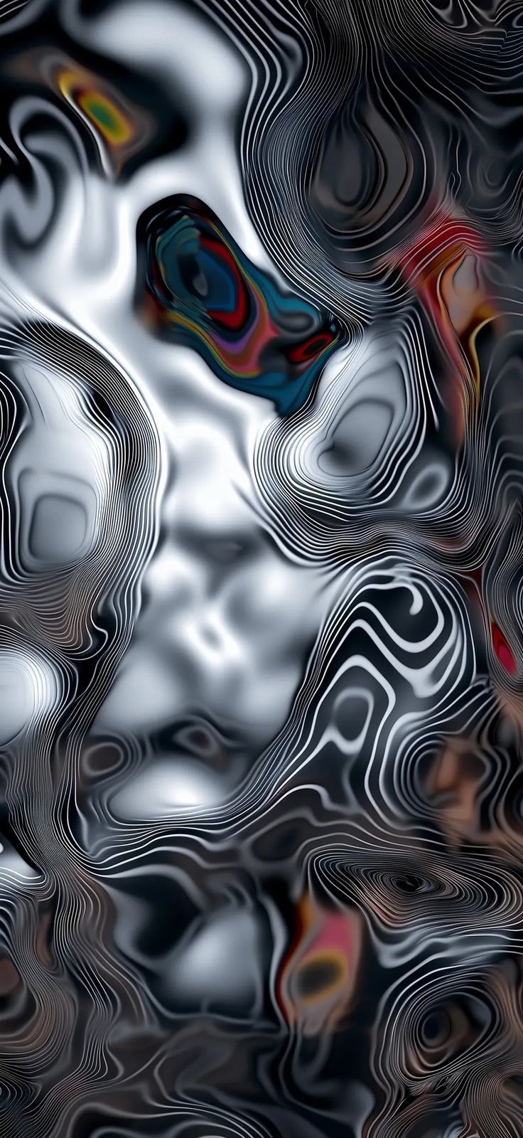 Download Iridescent Black Liquid Metal Swirls 4K in ultra HD 4K resolution for desktop, iPhone and Android devices.