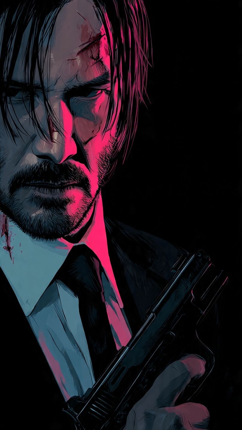 John Wick with Intense Gaze and Dark Atmosphere