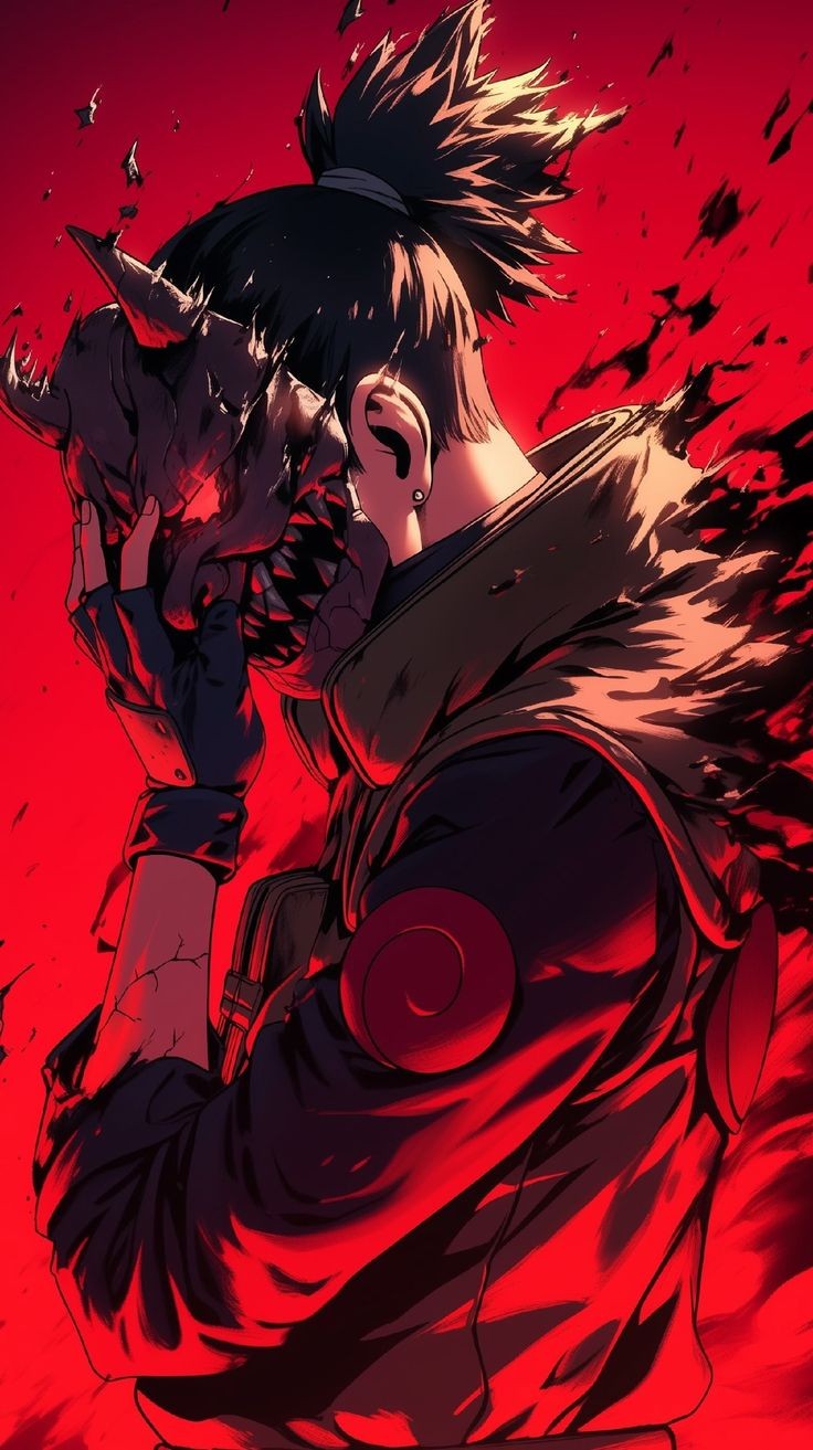 Kakashi with Oni Mask and Intense Red Background