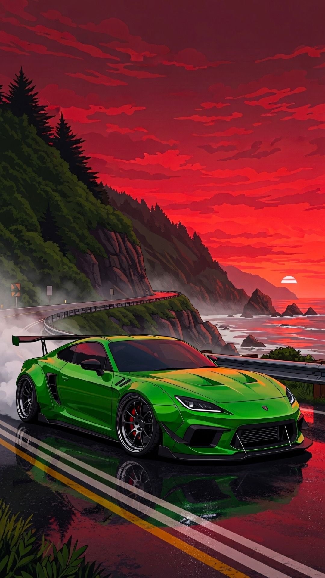 Lamborghini Against a Fiery Red Sky