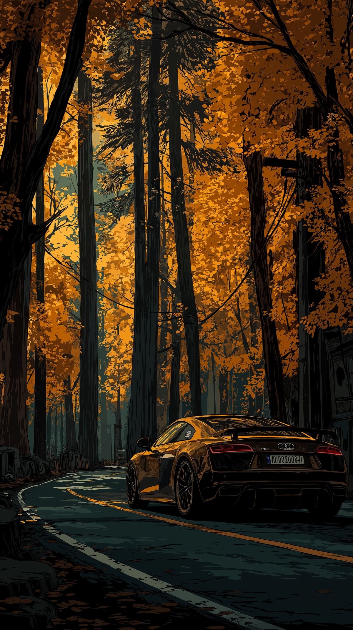 Luxury Car in a Scenic Autumn Drive