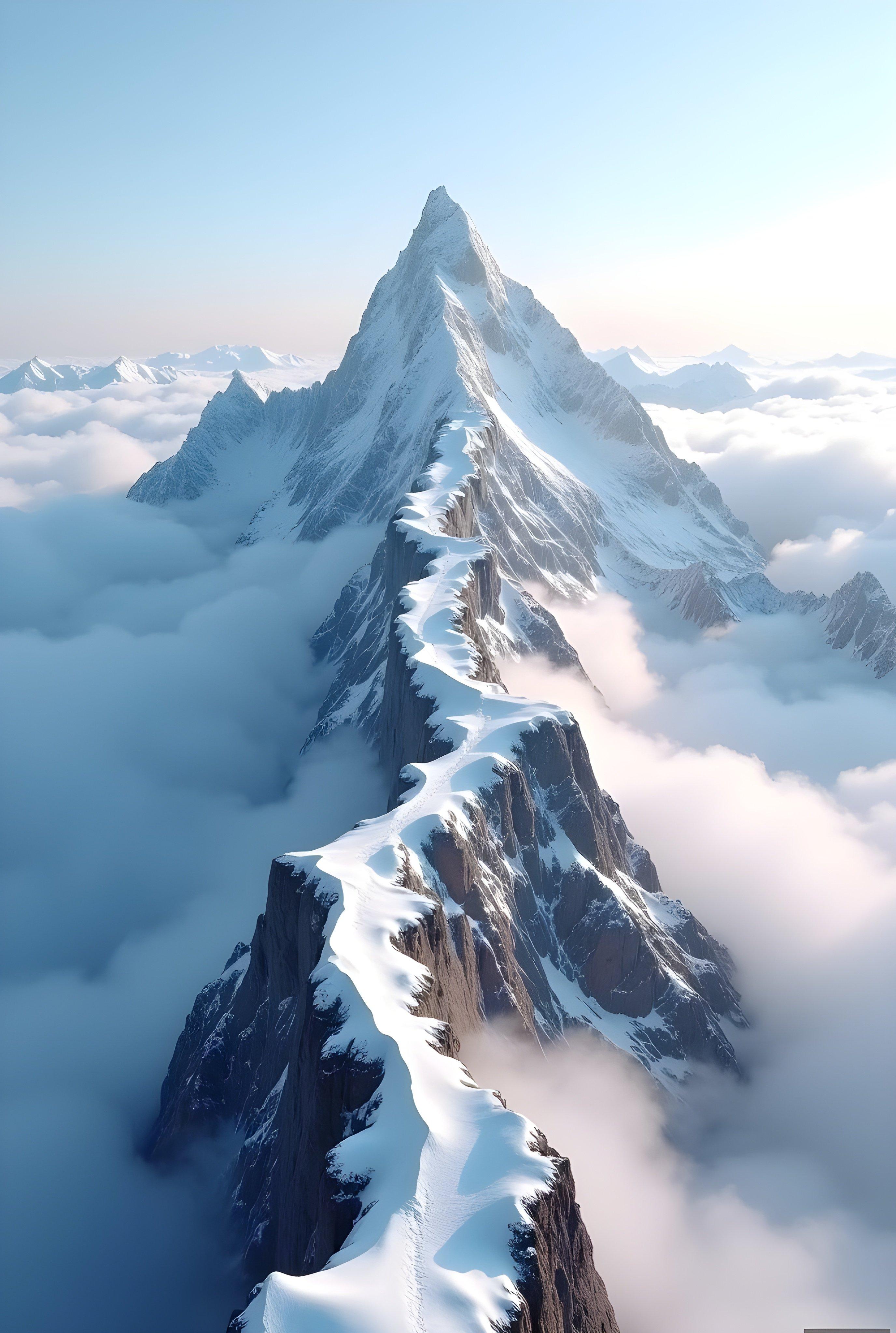 Majestic Snowy Mountain Peak Above the Clouds