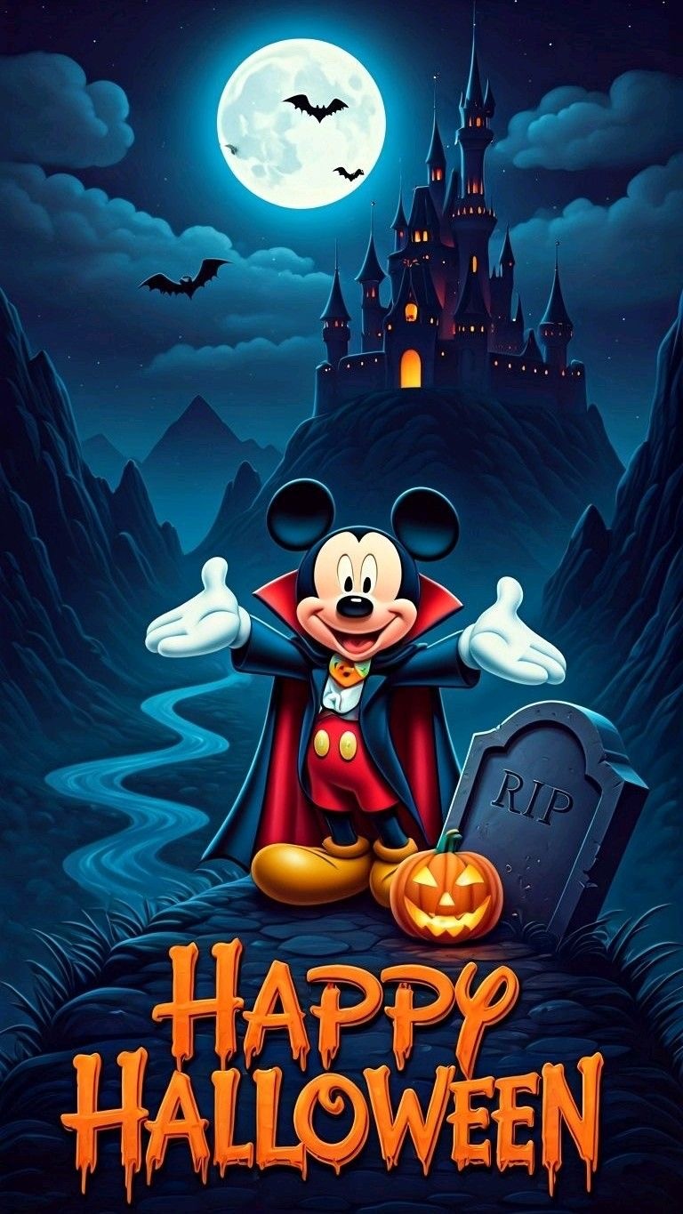 Mickey Mouse in Dracula Costume on Halloween Night