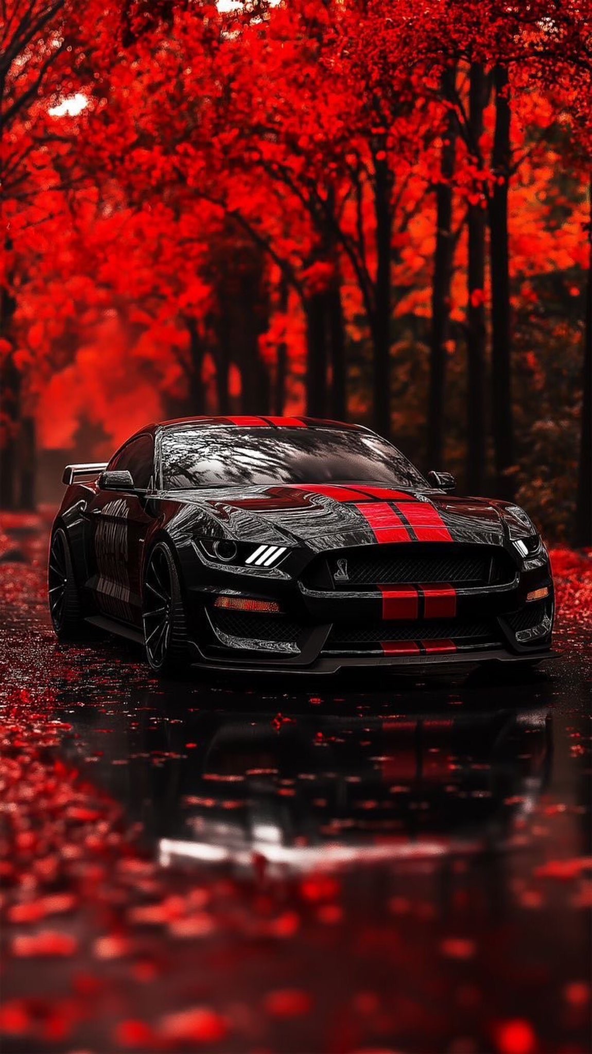Mustang Cobra Among Intense Red Foliage
