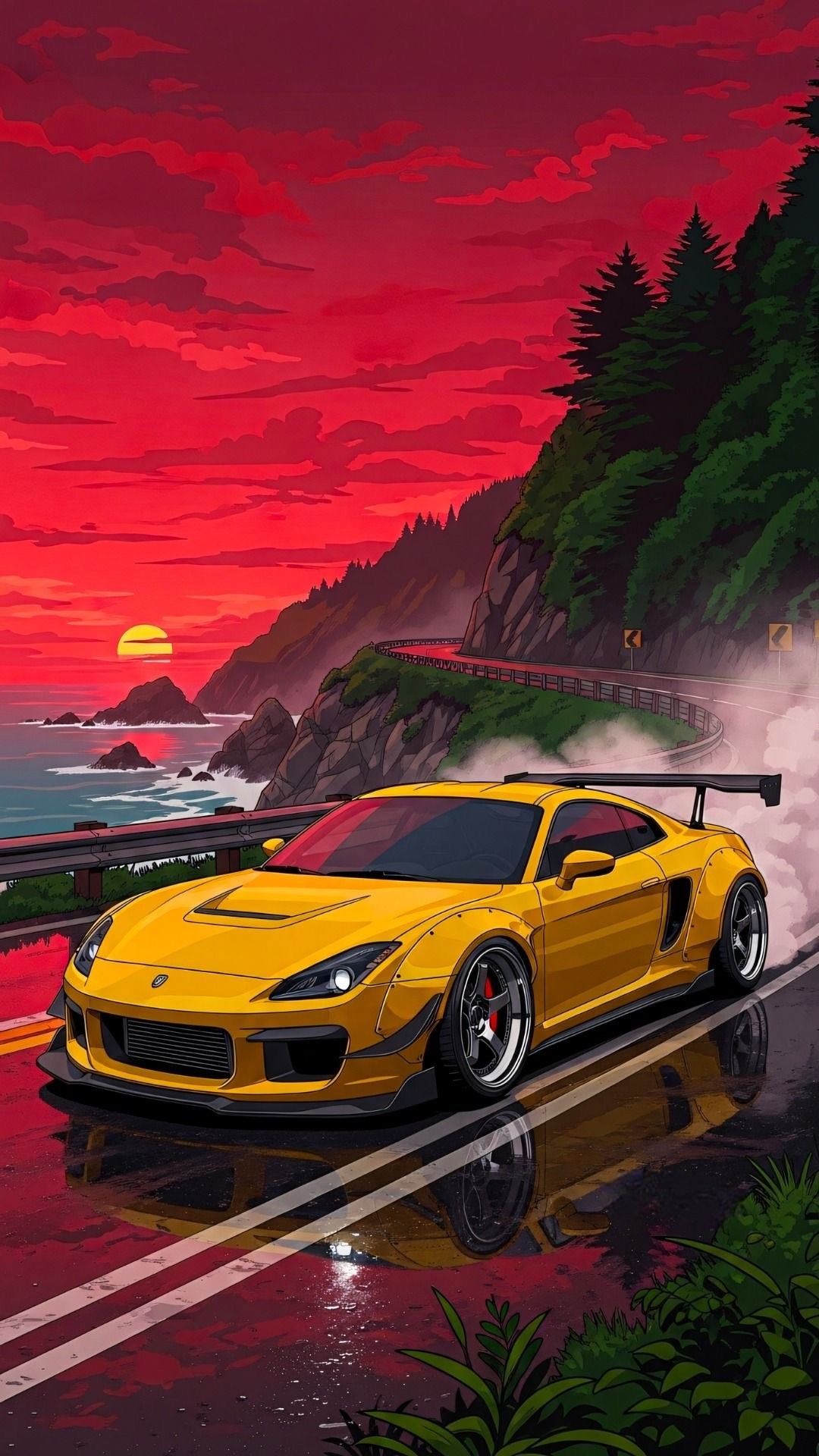 Performance Vehicle Against a Fiery Red Sky