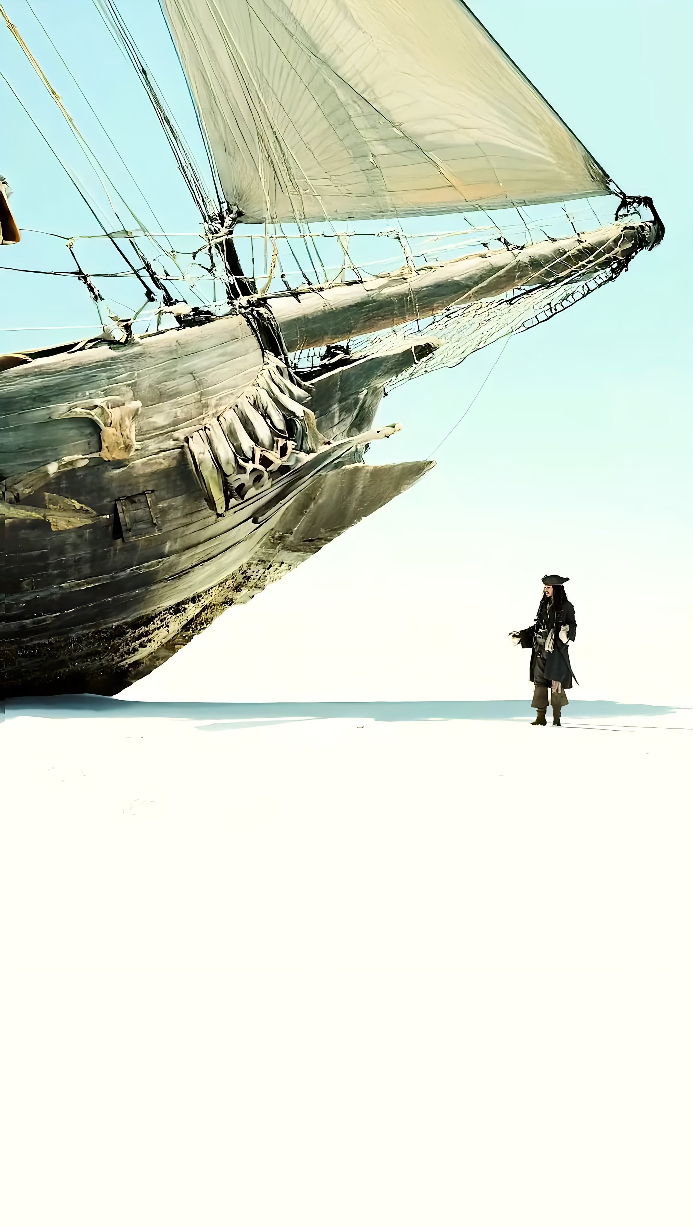 Pirate Ship and Captain on Deserted Shore