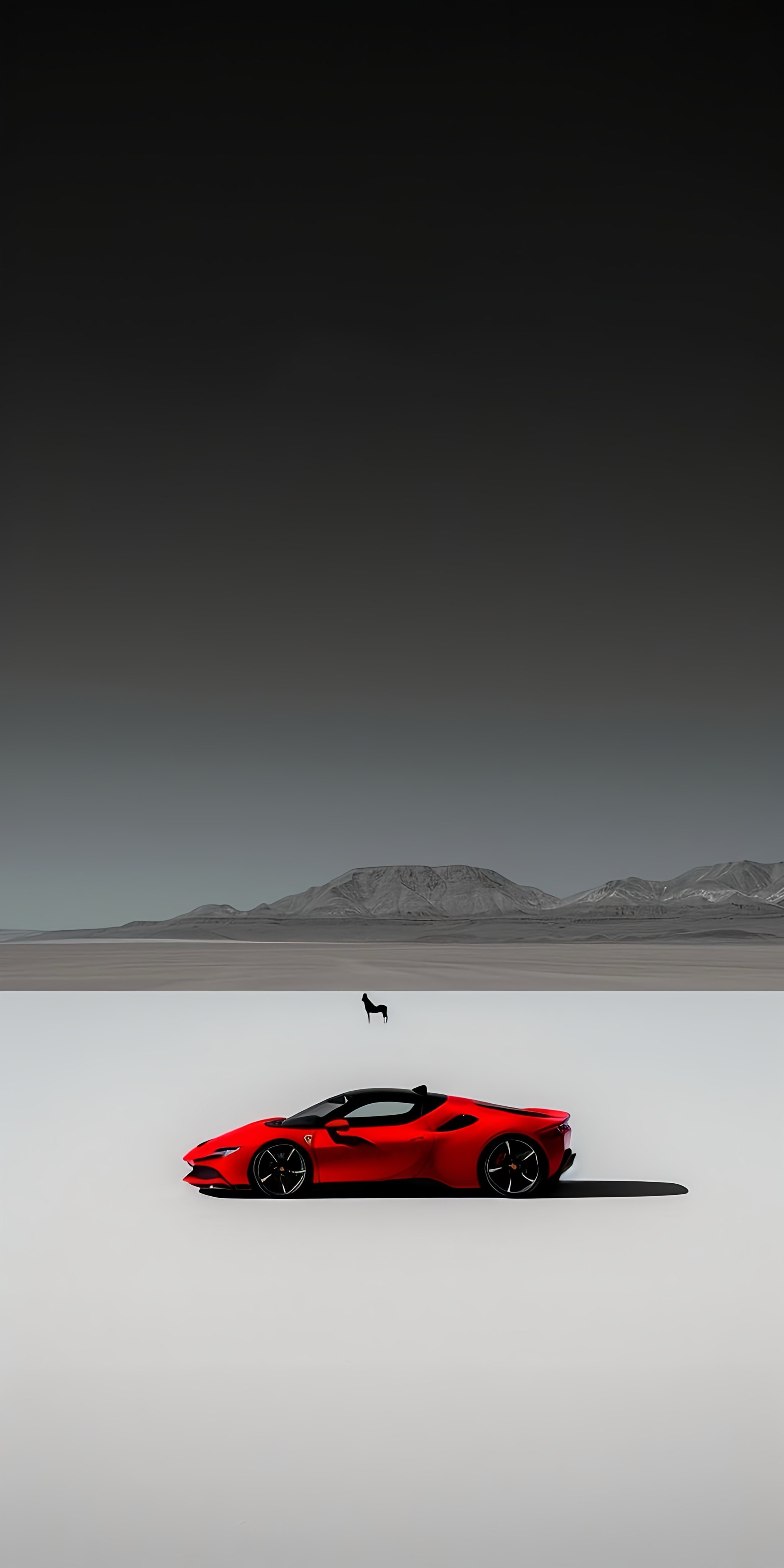 Red Ferrari SF90 Stradale in Minimalist Desert Landscape