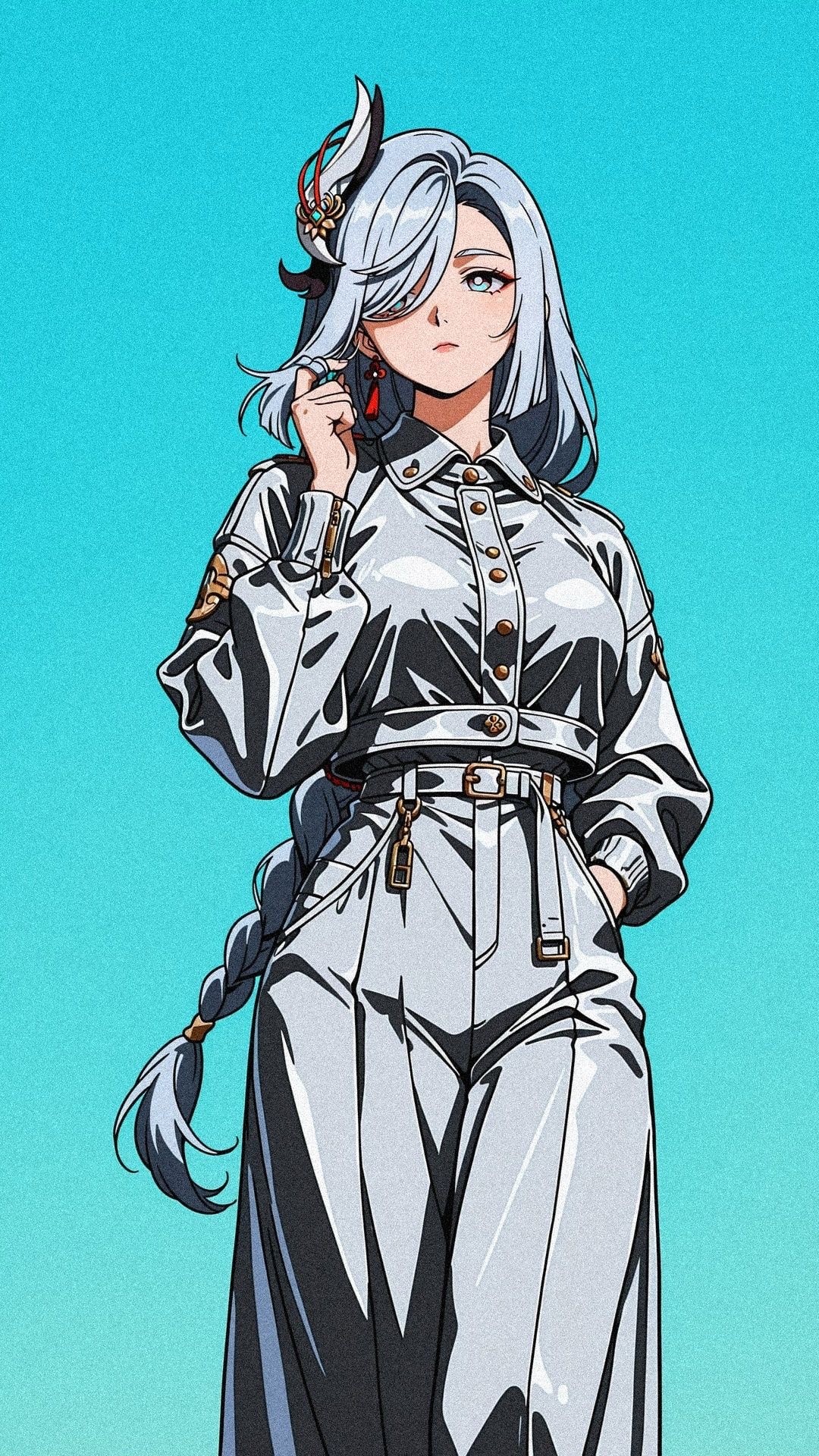 Shenhe with Silver Hair and Unique Hairpin
