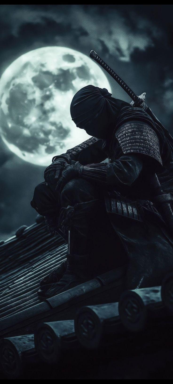 Stealth Ninja Under Full Moon