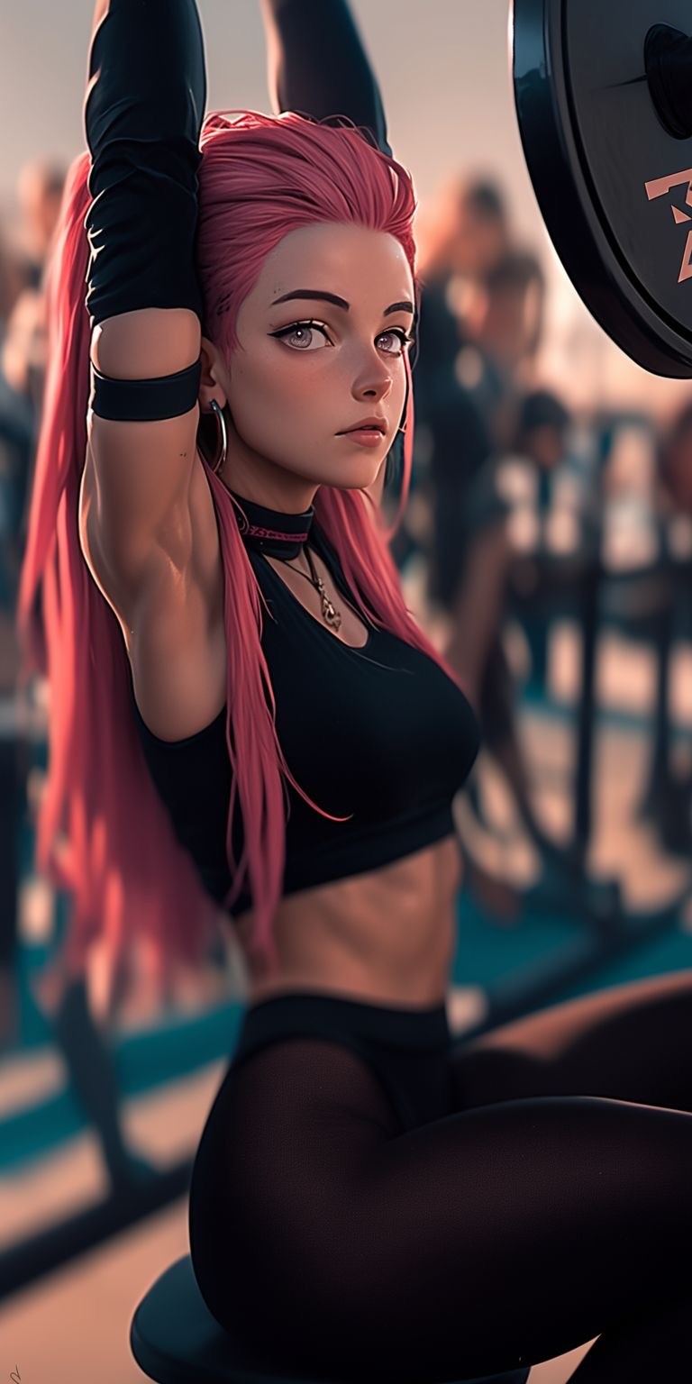 Stylish Woman with Unique Hair Color in Gym