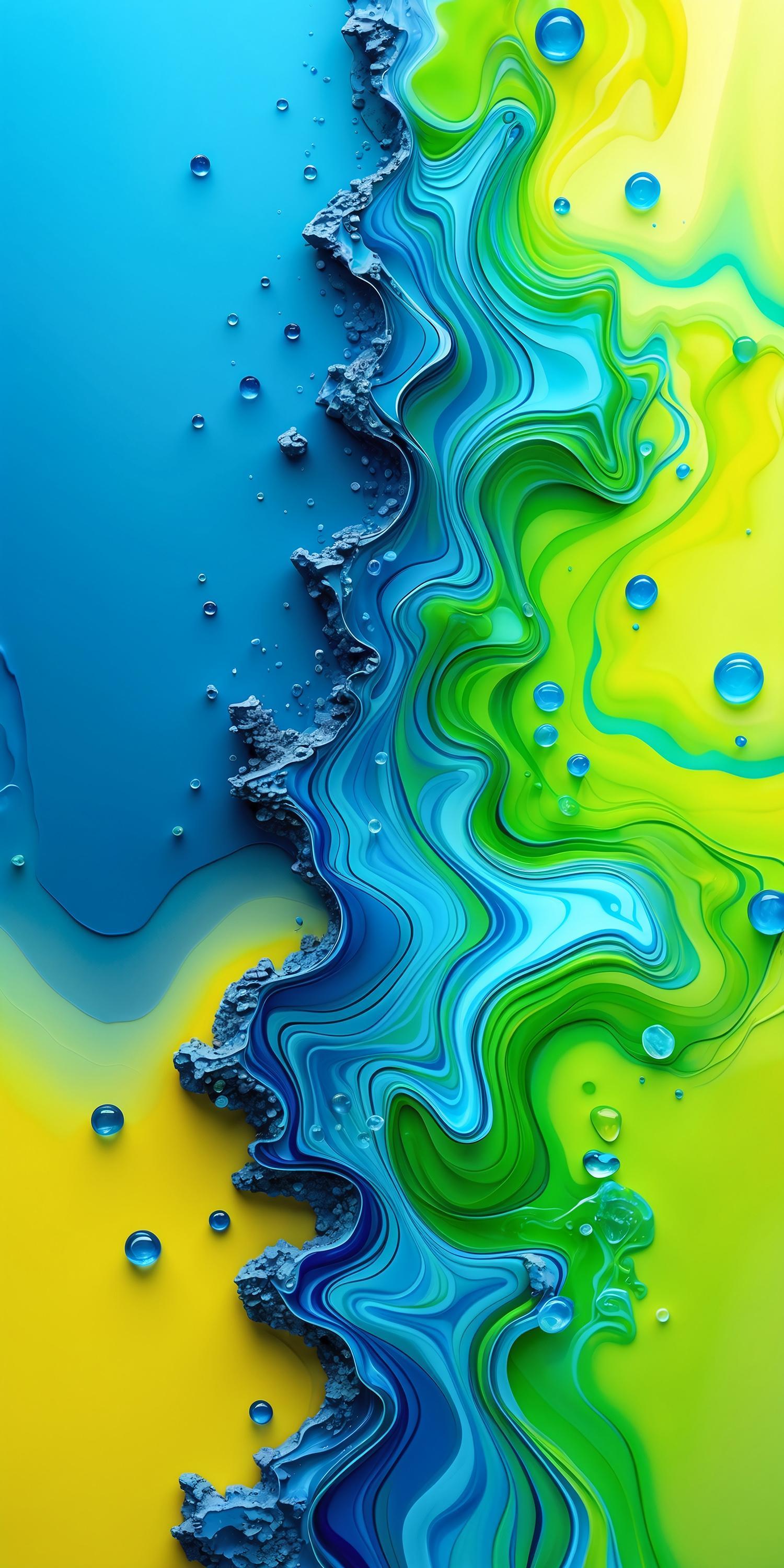 Vivid Blue and Green Abstract Fluid Art