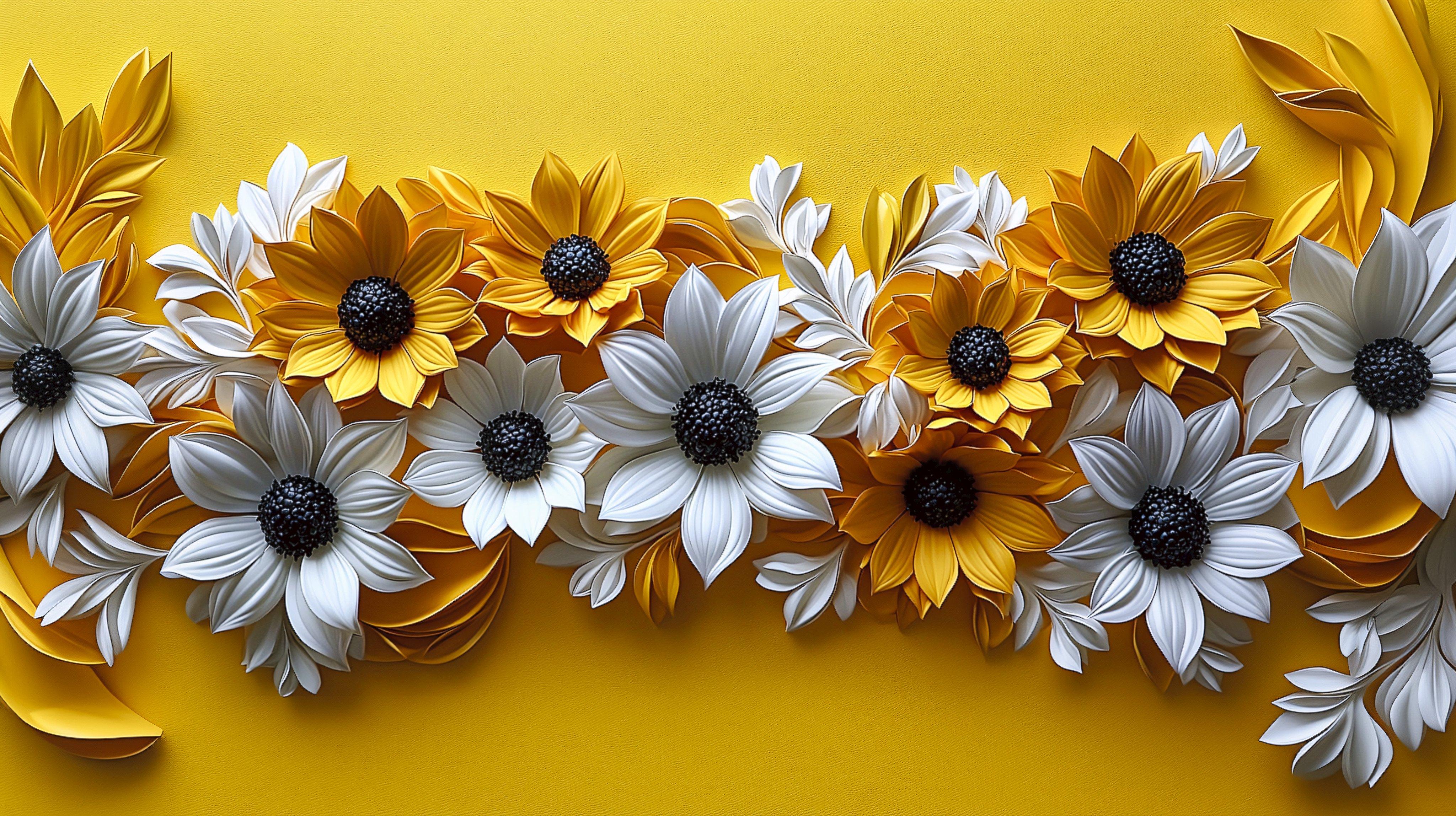 White and Yellow Sunflowers With Texture Wallpaper