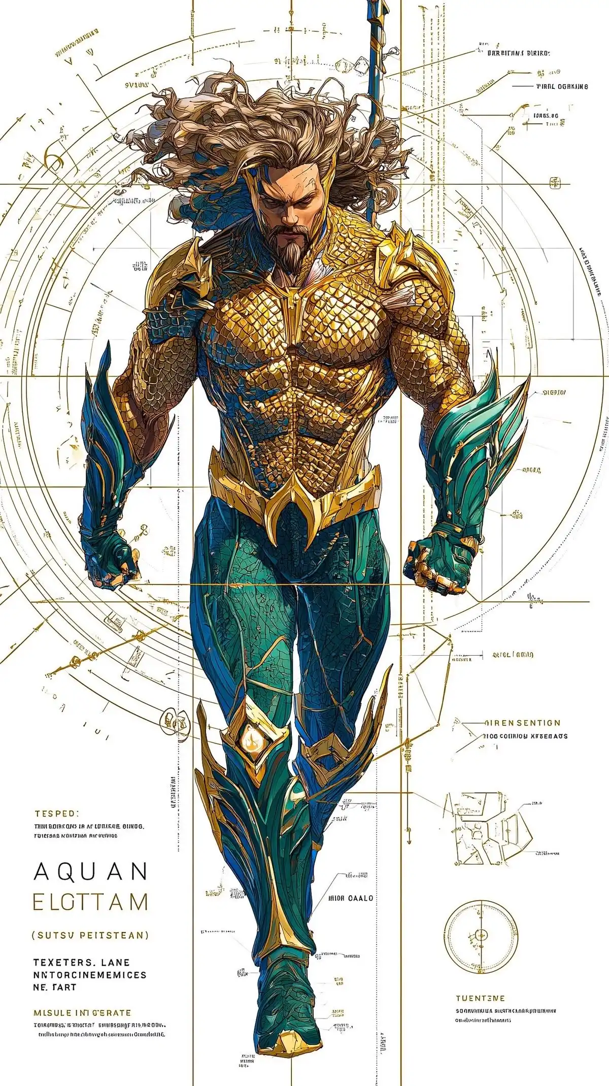 Aquaman Blueprint Wireframe Trident King 4K