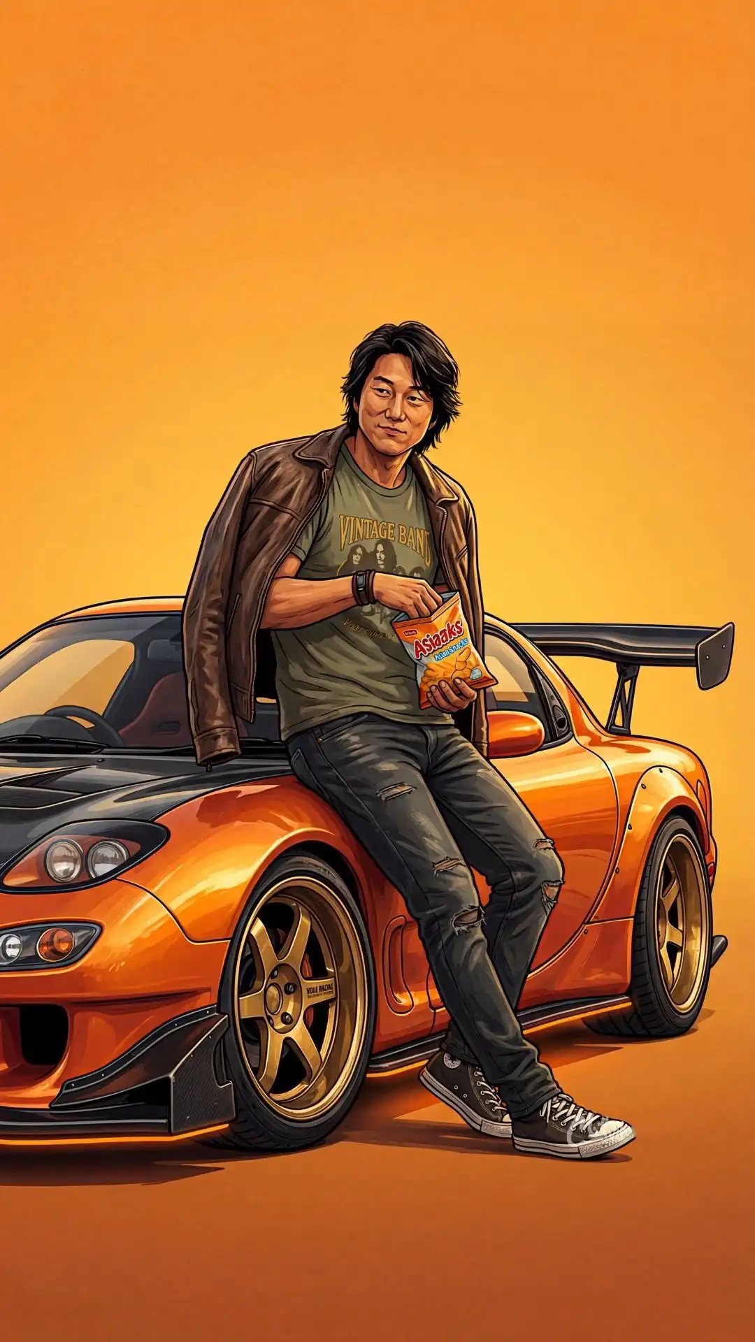 Asian Drift Guy RX7 Asıacks Chips Orange Vibe 4K