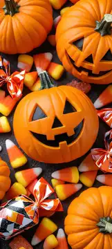 Assorted Halloween Candy and Decorations