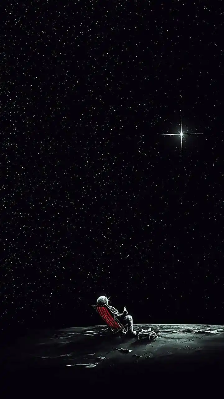 Astronaut Relaxing on Moon Under Starry Sky