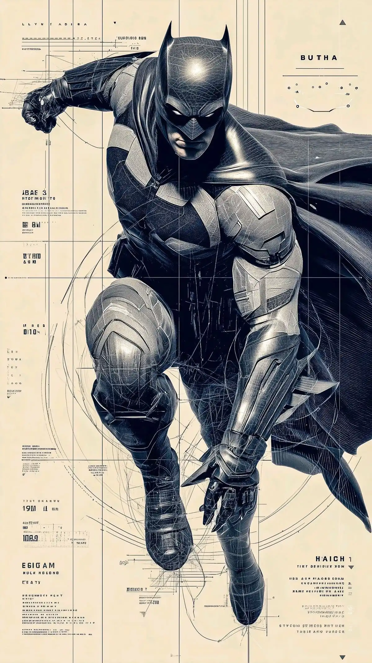 Batman Blueprint Wireframe Dark Knight 4K