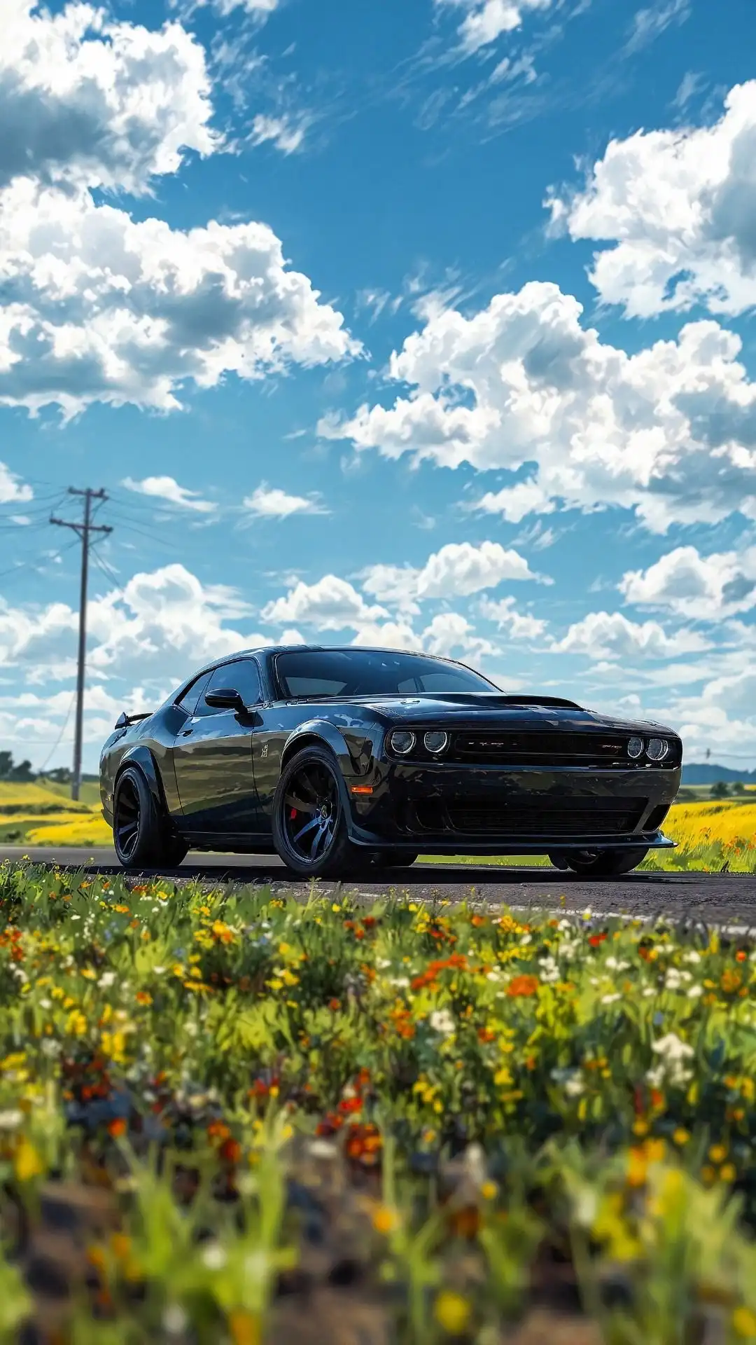 Black Dodge Challenger Hellcat Sky Drift 4K