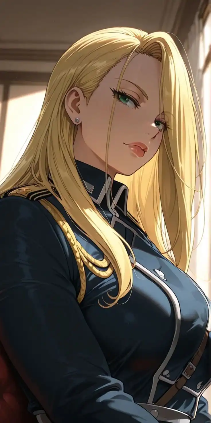 Blonde Female Officer Green Eyes Anime Portrait 4K