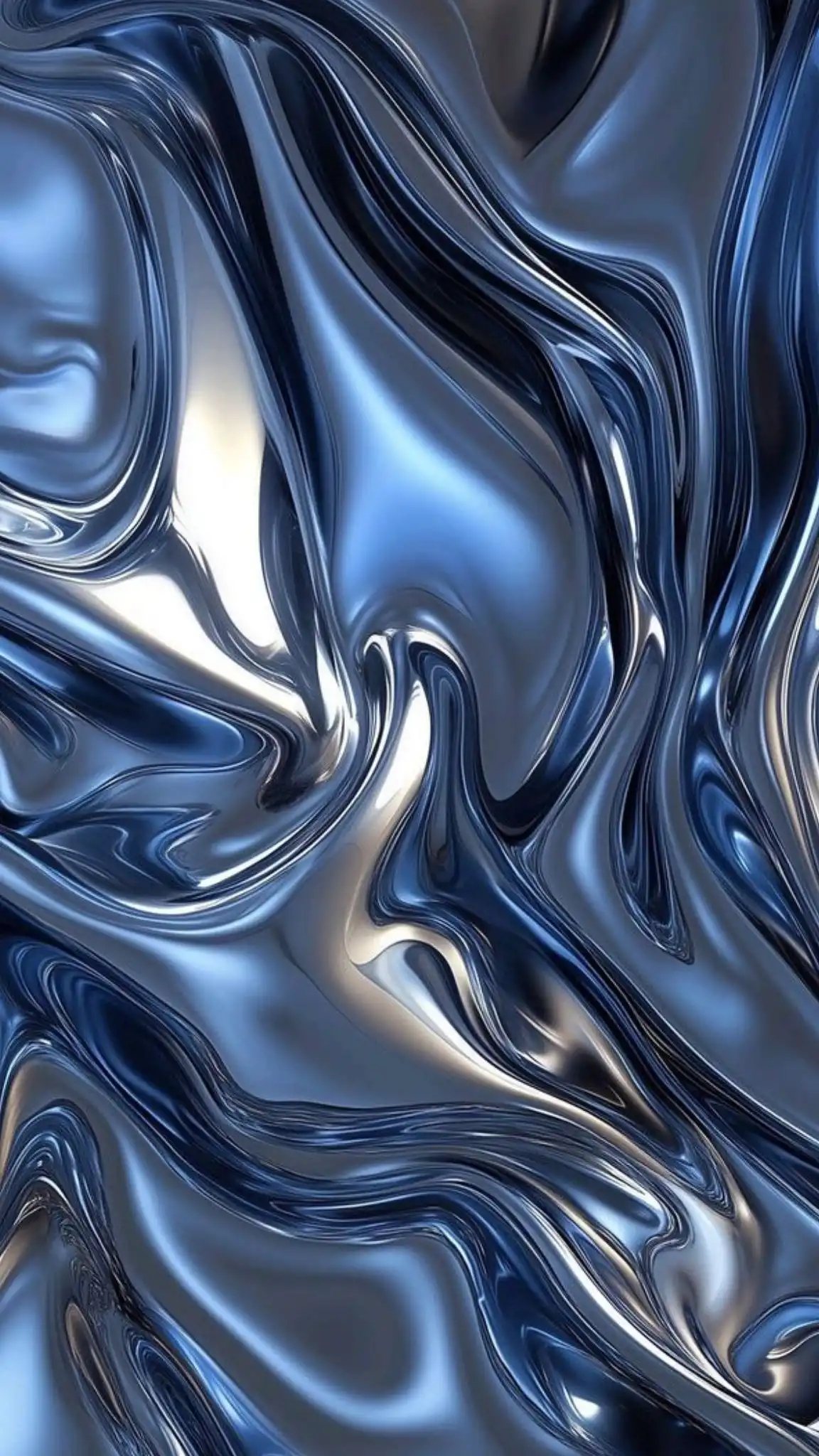 Blue Metallic Liquid Waves Abstract 4K
