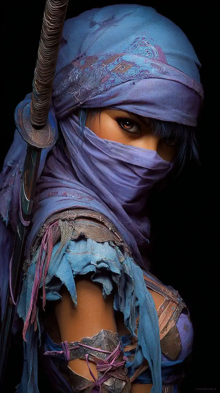 Blue Veiled Female Assassin Warrior