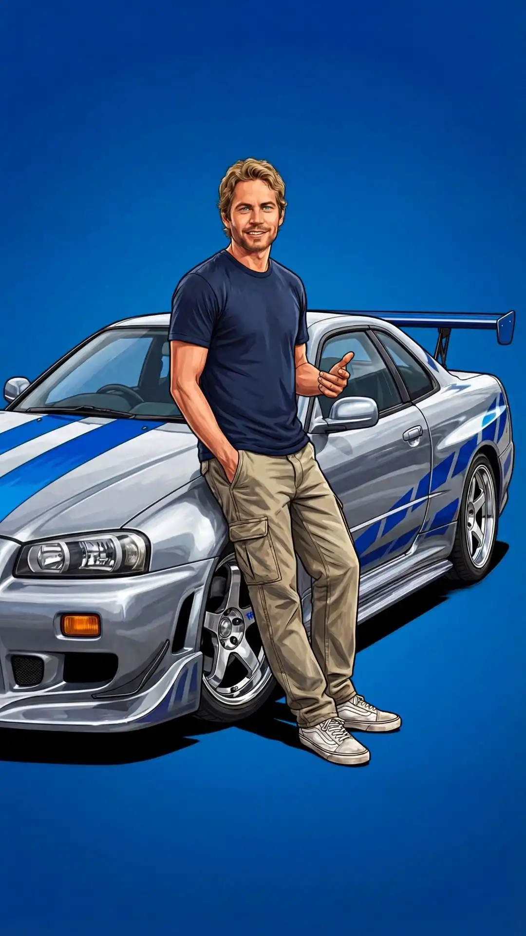 Brian O'Conner Skyline R34 Blue Gradient 4K