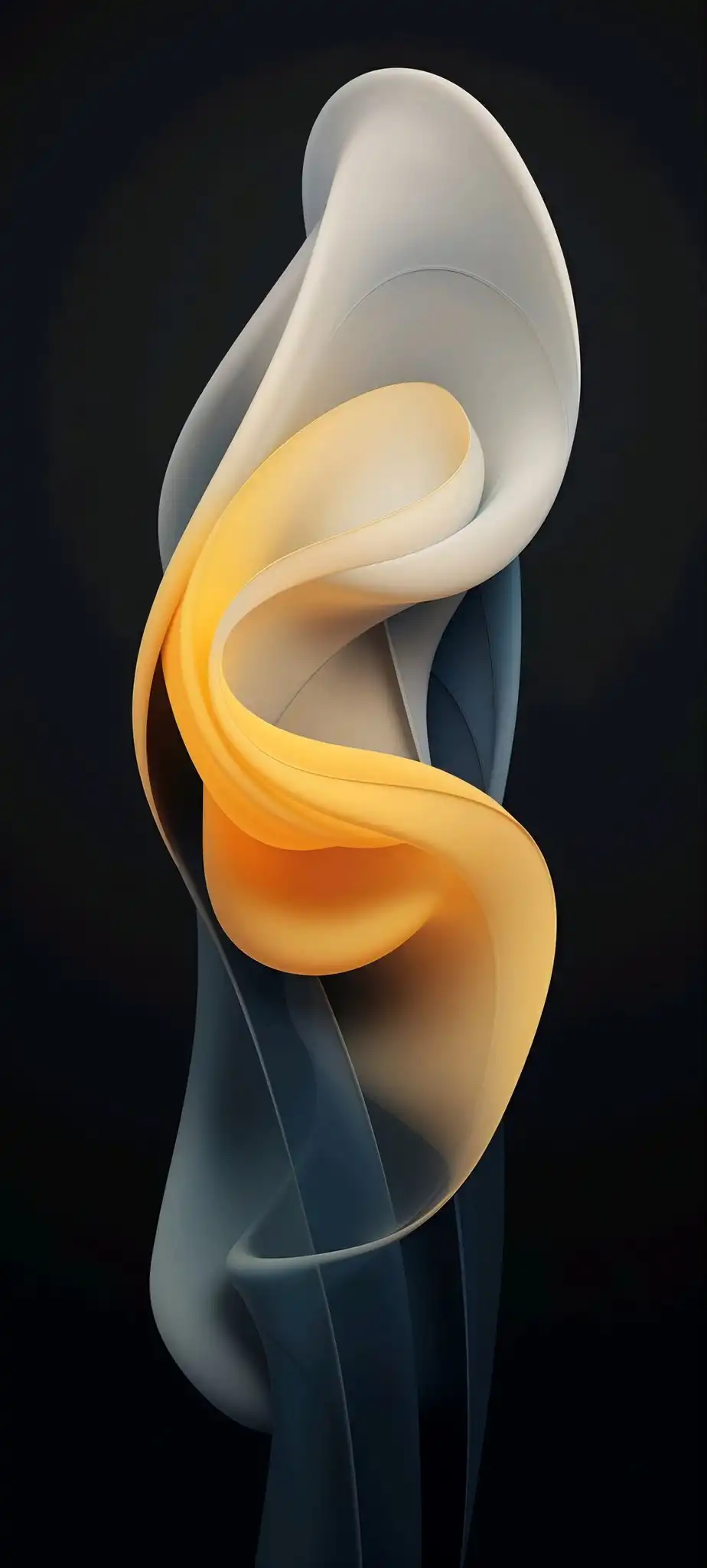 Cream Gold Blue Fluid Sculptural Waves 4K