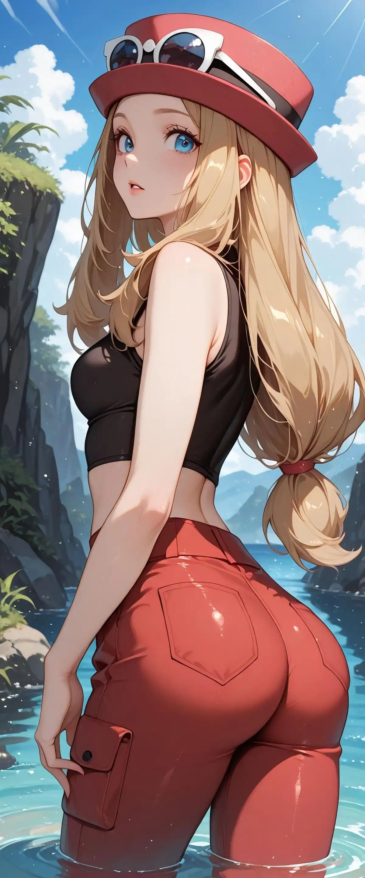 Cute Anime Trainer Red Shorts Water Adventure 4K