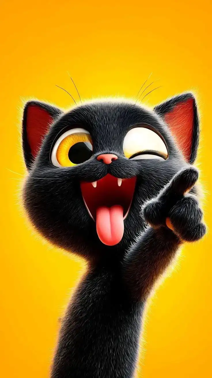 Cute Black Kitten Pointing Funny Face