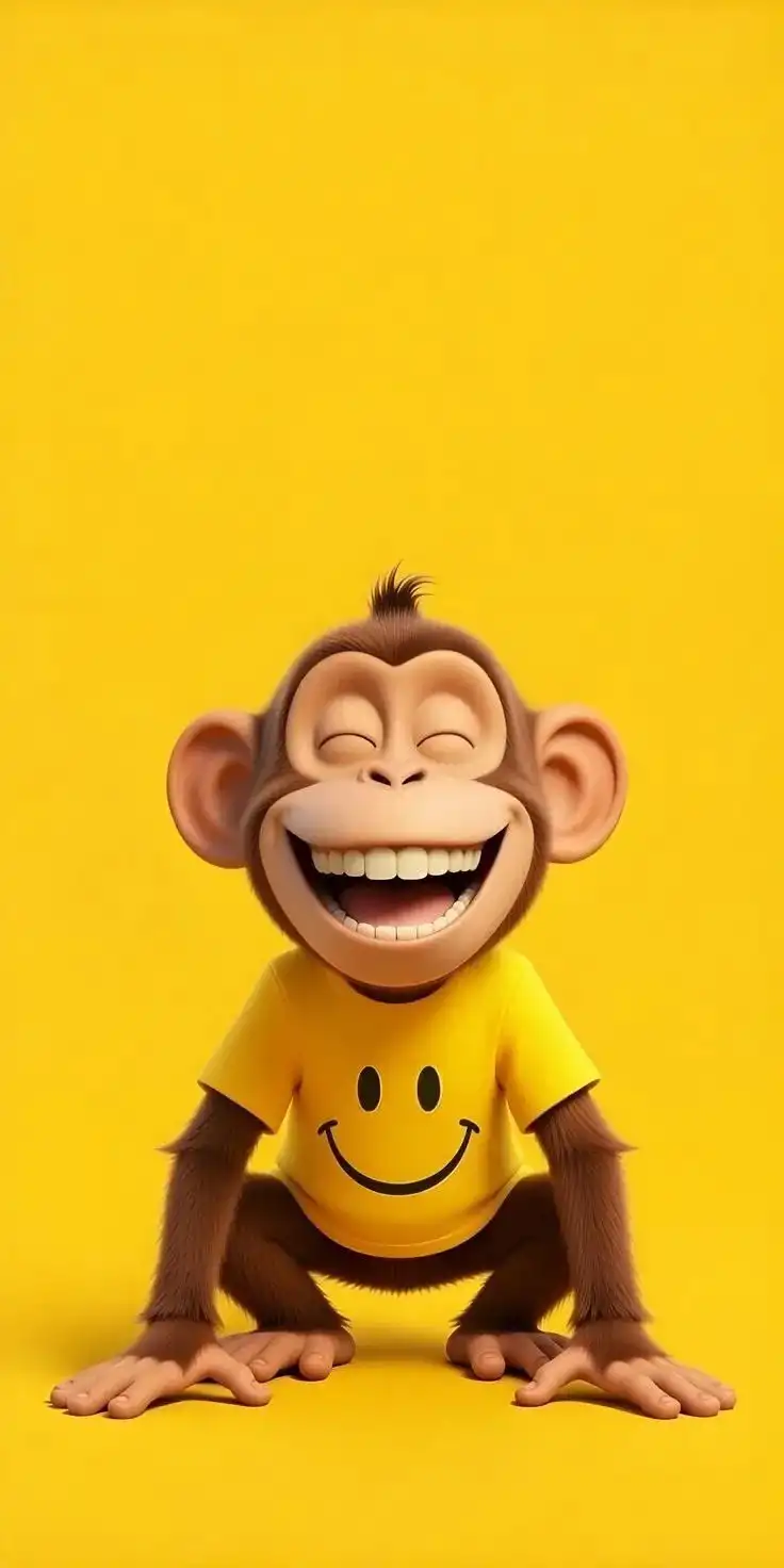 Cute Laughing Monkey in Yellow Smiley T-Shirt
