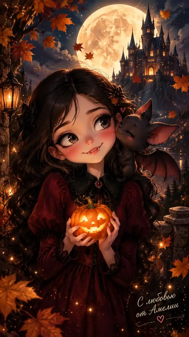 Cute Vampire Girl Holding Jack O Lantern